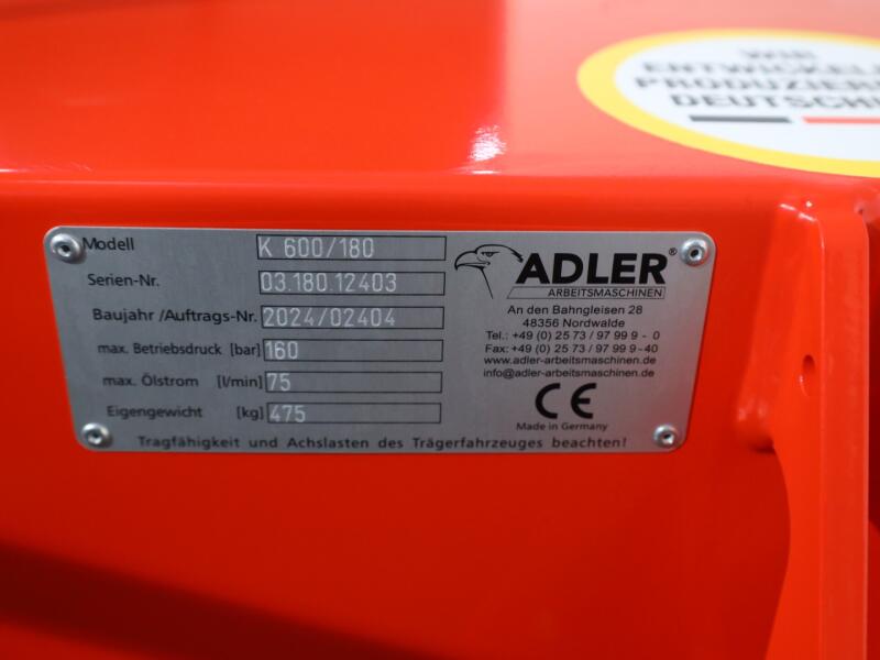 2026 Adler K600 180cm Veegmachine ADV1138 | Aanbouwdelen | Veegmachine / Borstel